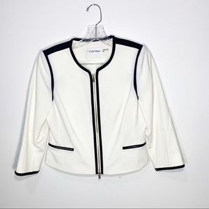 Calvin Klein White & Black Contrast Binding Zip Up